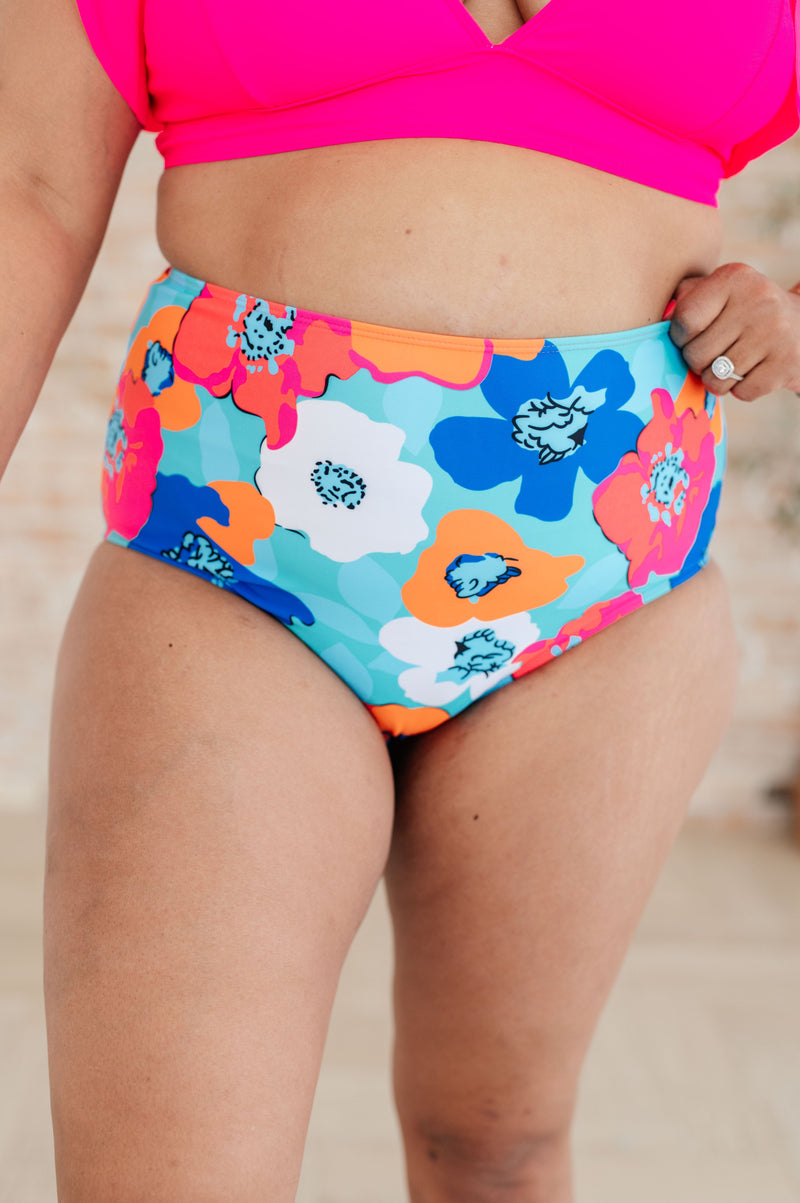 Panama Floral Print High Waisted Swim Bottoms