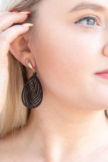 Wooden Cut Out Teardrop Earring