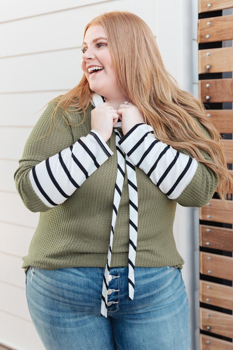 Secret Stripes Cowl Neck Top in Olive