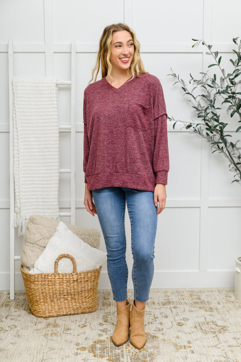 Brushed Soft Sweater In Burgundy