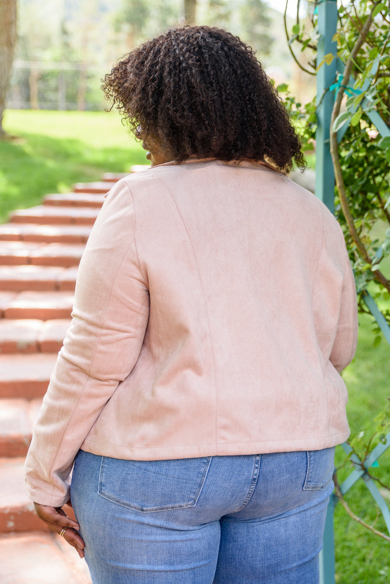 Clara Faux Suede Moto Jacket In Blush