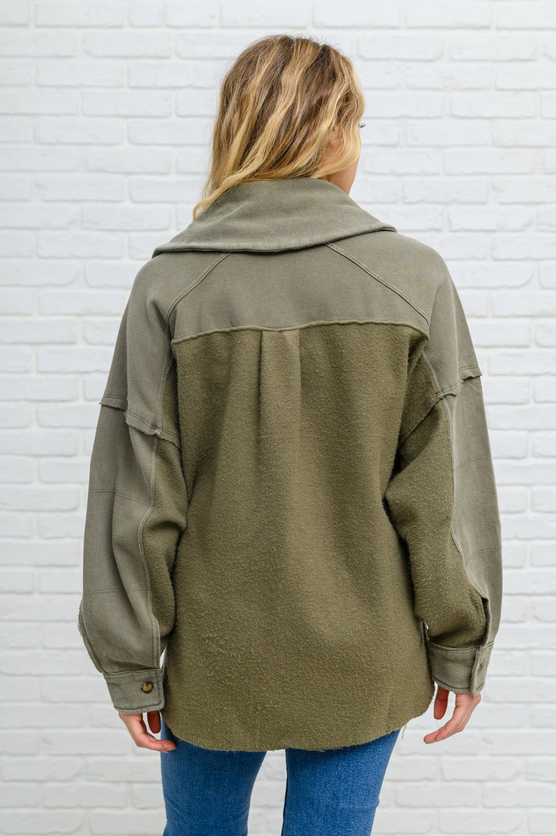 French Terry Mineral Wash Jacket In Olive