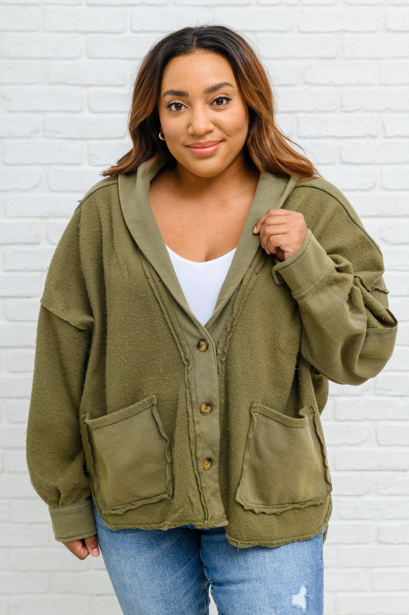 French Terry Mineral Wash Jacket In Olive