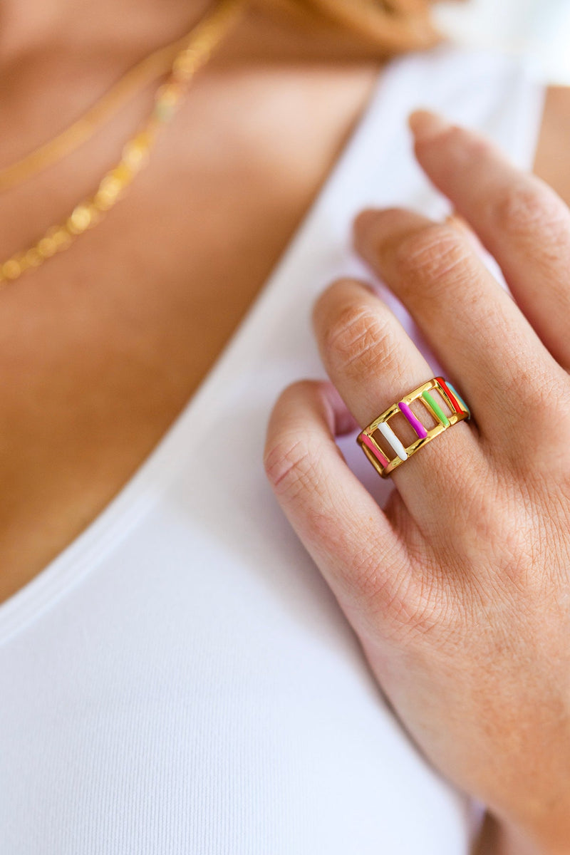 Golden Kaleidoscope Ladder Ring