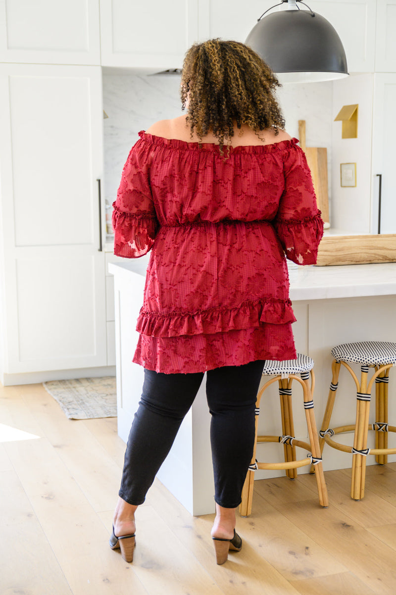 Hello, Goodbye Ruffle Dress In Burgundy