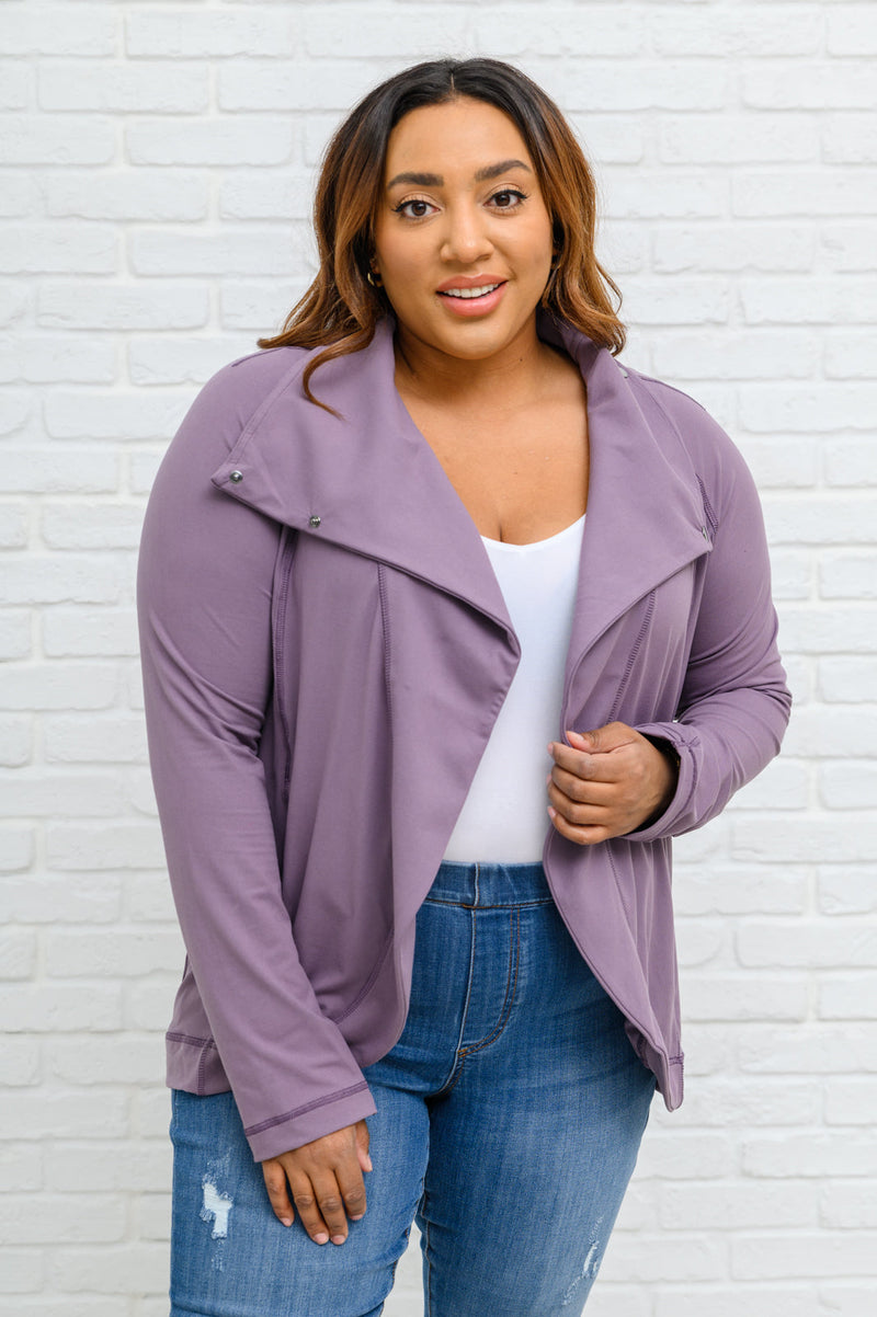 Janie Asymmetric Cowl Neck Jacket In Mulberry