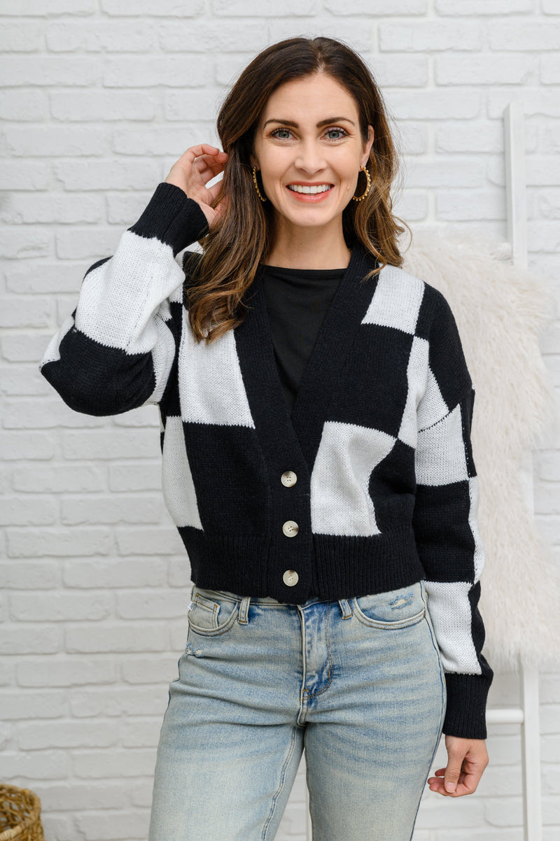 Lola Checkered Cardigan in Black & White