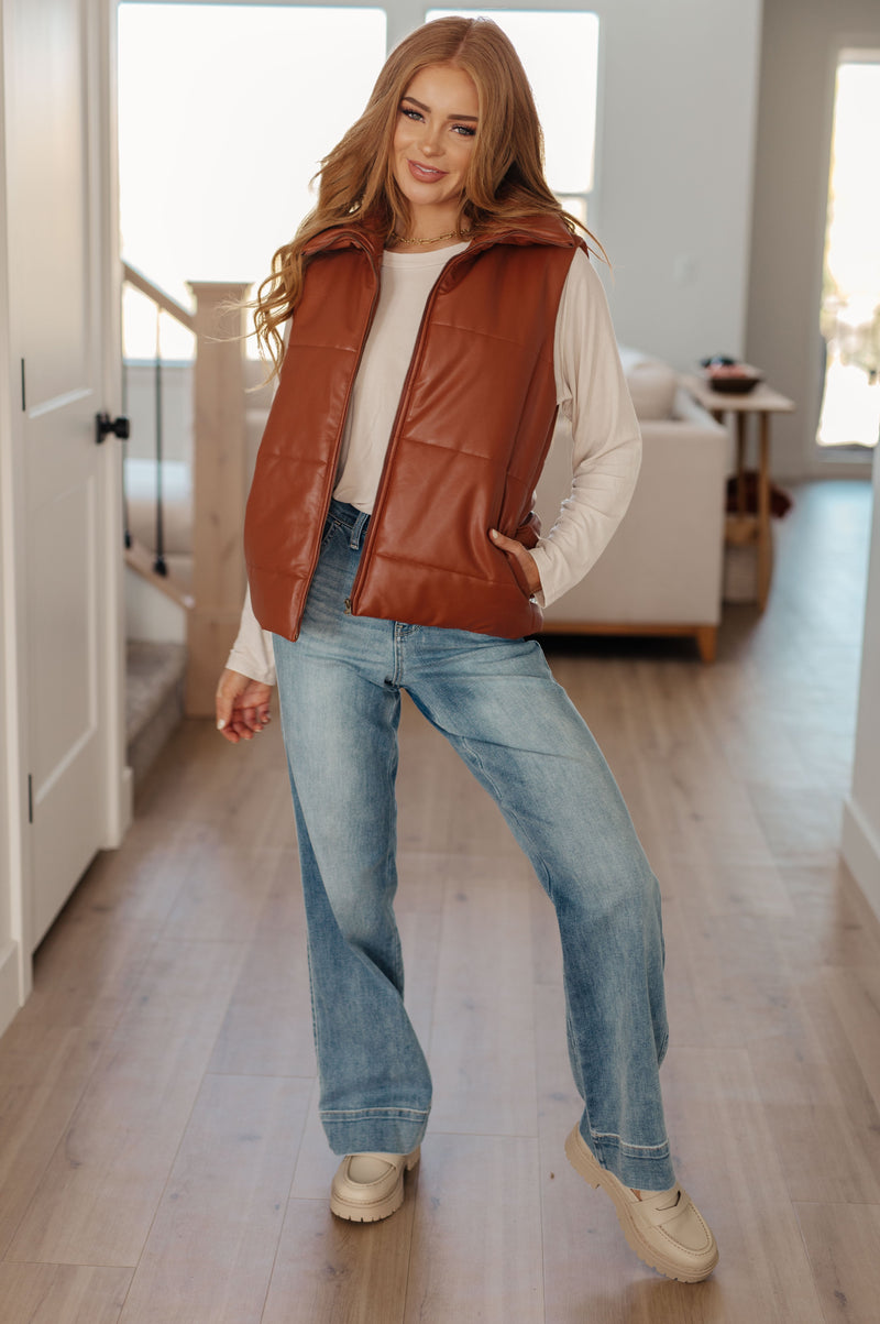 Persistence Pays Off Faux Leather Puffer Vest