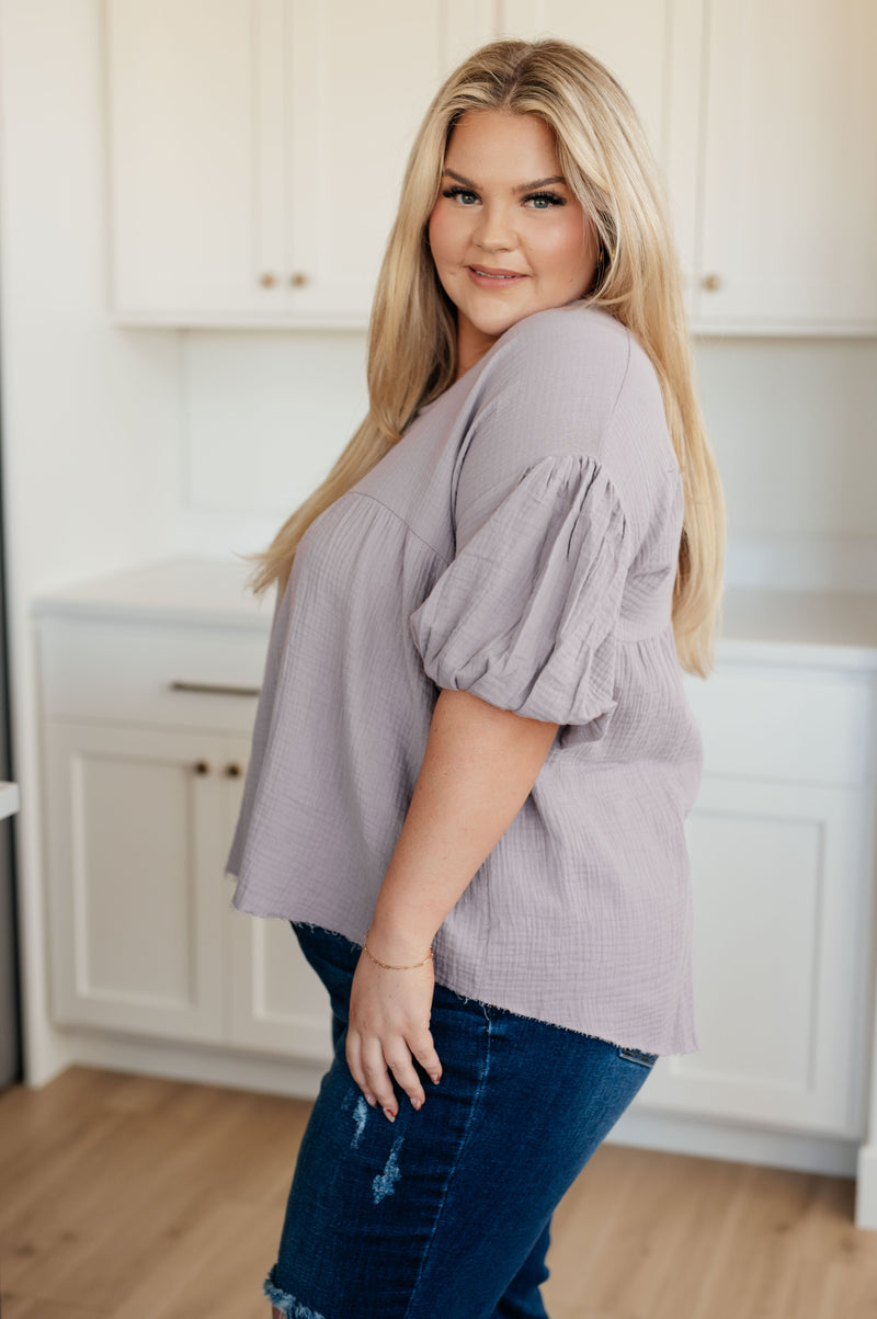 Pleasantly Perfect Bubble Sleeve Peasant Blouse