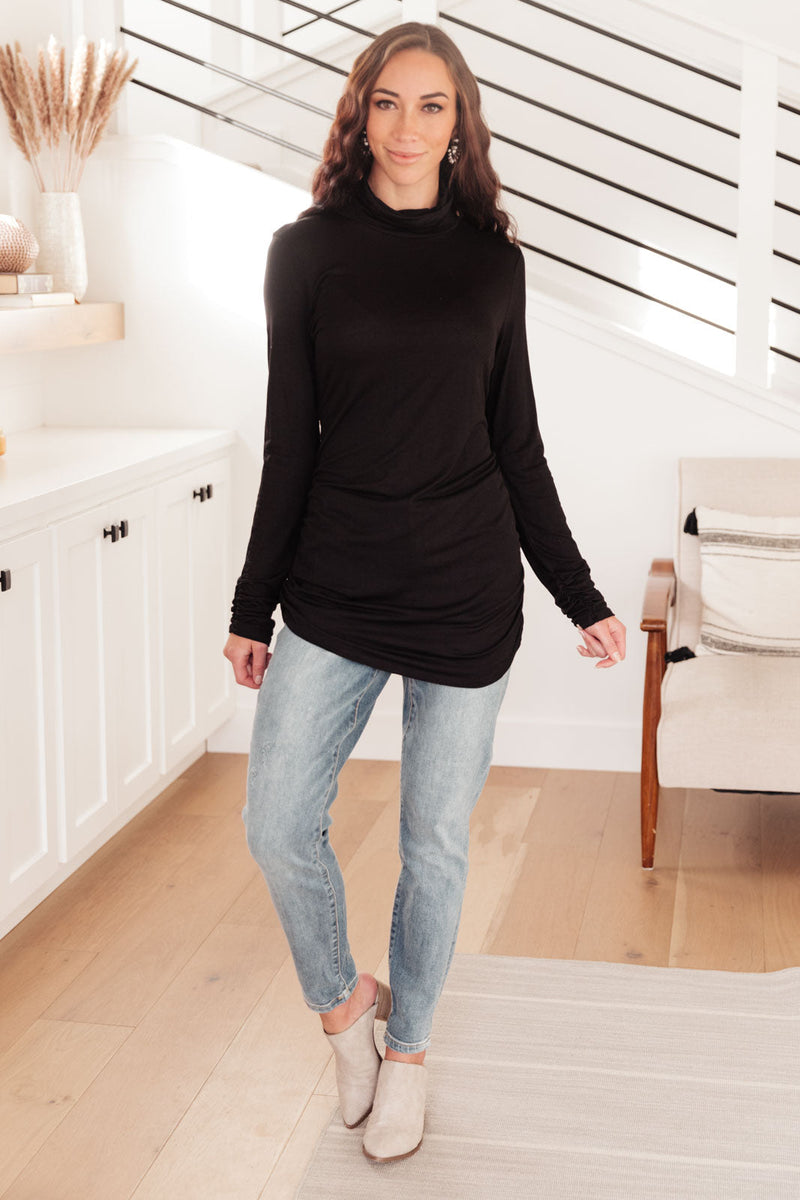 Nivia Draped Turtle Neck Tunic in Black